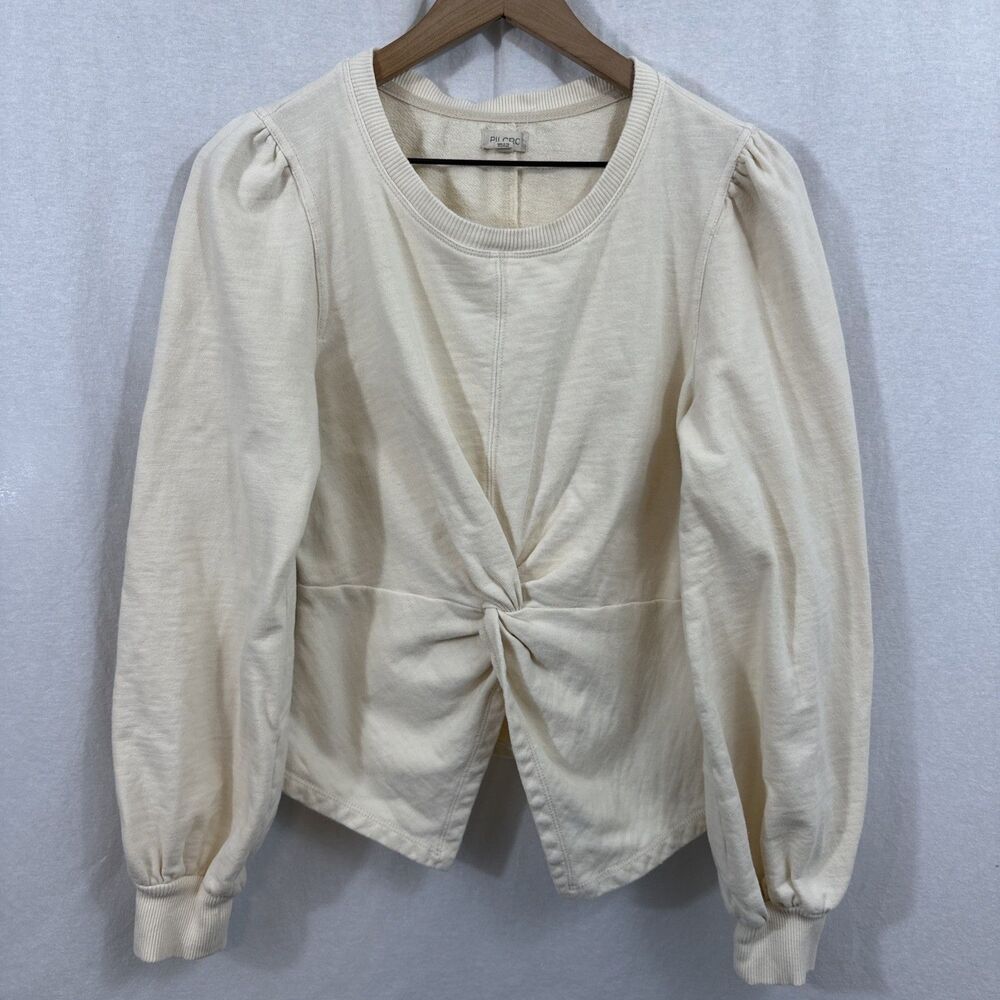 Pilcro Anthropologie Ivory Twist Front Peplum Sweatshirt Womens Size S Lagenlook